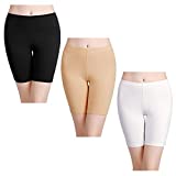 wirarpa Women's Cotton Boy Shorts Underwear Long Leggings Under Shorts Anti Chafe Bloomers 3 Pack Black White Skin Color Size X-Large
