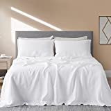DAPU Pure Linen Sheets Set, 100% French Linen from Normandy, Breathable and Durable for Hot Sleepers, 4 Pcs Set - 1 Flat Sheet, 1 Fitted Sheet, 2 Pillowcases (White, King)