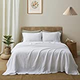 ATLINIA Bedding Linen Bed Sheets Set - 100% Pure Flax Linen Sheets King Size Stone Washed French Linens Bedding Farmhouse Style Set of 4 - Deep Pocket Fitted Sheet & Flat Sheet & 2 Pillowcase (King)