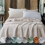 EVERLY Linen King Size Sheets Set, 100% Stonewashed French Linen Bed Sheets Deep Pocket Sheets, 4 Pieces (1 Flat Sheet, 1 Fitted Sheet, 2 Pillowcases) Natural Flax Bedding Set, Linen