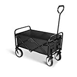 YSSOA Rolling Folding & Rolling Collapsible Garden Cart, Outdoor Camping Wagon Utility with 360 Degree Swivel Wheels & Adjustable Handle, Black 220lbs Weight Capacity