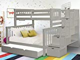 Bedz King Stairway Bunk Beds Twin over Full with 4 Drawers in the Steps and a Twin Trundle, Gray