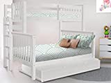 Bedz King Bunk Beds Twin over Full Mission Style with End Ladder and a Twin Trundle, Brushed White