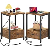 Ecoprsio Nightstands Set of 2 with Charging Station, End Side Table with USB Ports & Power Outlets, Bedside Table with Storage Drawer for Small Spaces, Bedroom Living Room, Easy Assemble, Rustic