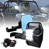 Xprite UTV RZR Side Rear View Mirrors w/LED Lights, Heavy-Duty Aluminum Rearview Mirror Compatible 1.75"-2" Roll Cage Bar for Side by Side, SXS, Polaris XP Turbo, Can-Am Maverick X3, Kawasaki Mule