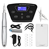 BIOMASER P300 Silver Permanent Makeup Tattoo Pen Machine Eyebrow Tattoo Machine Kit with Foot Pedal Touch Control Power Supply Rotary Tattoo Machine Pen Practice Skin 10pcs Cartridge Needles(Silver)