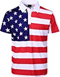 LINOCOUTON Mens American Flag Patriotic Golf Polo Shirt 4th of July Short Sleeve Hawaiian Stars Stripes Pieced Outfit, White, Large