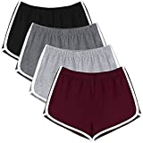 URATOT 4 Pack Yoga Short Pants Cotton Sports Shorts Gym Dance Workout Shorts Dolphin Running Athletic Shorts for Women