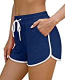 Aloodor Women's Shorts Workout Running Yoga Retro Dolphin Shorts with Stripe Navy L