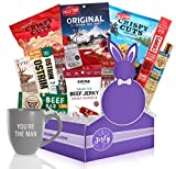 Father's Day Beef Jerky Gift Baskets for Men: Healthy Exotic Jerky Gift Box Includes Variety Of Pork Rinds, Venison, Chicken, Elk, Pork & Beef Meat Sticks - Great Gifts For Men