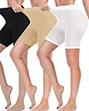Reamphy 3 Pack Slip Shorts for Women Under Dress,Comfortable Smooth Yoga Shorts,Workout Biker Shorts(Black+White+Nude,S)