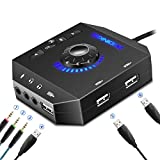 T10 External Sound Card, PHOINIKAS USB Audio Adapter for PC Windows, Mac, Linux, Laptops, Desktops, Stereo Sound Card with 3.5mm Interface & USB Interface, Volume Control, Plug & Play (6-in-1, Black)