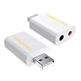 CableCreation USB Audio Adapter External Stereo Sound Card with 3.5mm Headphone and Microphone Jack for Windows, Mac, Linux, PC, PS4, Laptops to Plug and Play No Drivers Needed (White)