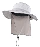 Home Prefer Mens Sun Hat with Flap Summer Neck Cover Foldable Fishing Cap Wide Brim Sun Protection Hat Light Gray