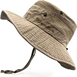 Fishing Hat Sun Protection Boonie Bucket Hat for Men Women Breathable Wide Brim Packable Mesh Safari Cap for Outdoor (Beige, 7 1/4)