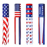 4 Pieces American Flag Windsock Embroidered USA Stars Patriotic Decoration Waterproof 4th of July Porch Outdoor Windsock, 40 Inch
