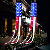 American Flag Windsock US Stars and Stripes Windsock Star Hanging Windsocks Decoration with LED Lights for 4th of July Party Decoration Outdoor Yard Patio Garden Pathway (2)