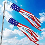 TURNMEON 2 Pack American USA Flag Windsock 4th of July Decorations,Stars & Stripes Red White Blue Patriotic Decoration 40 Inch Windsock Outdoor Hanging Garden Yard Memorial Day Independence Day Decor