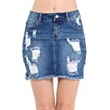 Wax Distressed Skirt Fashion Washed High Waist Heels Denim Jeans Skirt For Summer (Denim, Large)