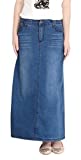 chouyatou Women's Casual Stretch Waist Washed Denim A-line Maxi Skirt (Large, Blue)