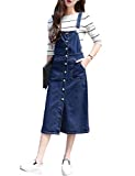 Yeokou Women's Denim Overall Dress Midi Length Jeans Overall Jumper with Adjustable Straps (X-Large, DarkBlue)