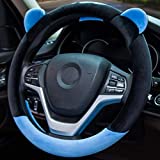 ChuLian Cute Winter Warm Plush Auto Car Steering Wheel Cover for Women Girls, Universal 15 Inch Car Accessories, Blue