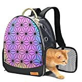 GARSIKA Cat Backpack Carrier, Luminous Geometric Pet Carrier Backpack for Cats Puppies Small Dogs Up to 15 lbs, Airline Approved Ventilated Cat Travel Carrier for Hiking and Outdoor Use, Dark Gray