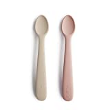 mushie Silicone Baby Feeding Spoons | 2 Pack (Blush/Shifting Sand)