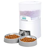 WellToBe 7L Automatic Cat Feeder for Two Animals,Pet Feeder Dog Food Dispenser Transparent Hopper Includes Double Bowls for Cats&Large Dogs,up to 6 Meals with Portion Control,Voice Recorder,Dual Power