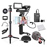 Movo Huge Smartphone Video Kit V8 with Mini Tripod, Grip Rig, Wireless Shotgun Mini and 360 Stereo Microphones, LED Lights, and Remote - for iPhone, Samsung - YouTube, TIK Tok, Vlogging Equipment
