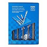 PFERD Machinists File Set in Plastic Pouch WRU, 5 pcs. | 8 inch, Bastard | Each with Ergonomic File Handle | 16078  Cross Cut Suitable for Universal roughing and Finishing