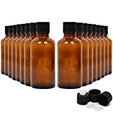 Youngever 16 Pack Amber Glass Bottles with Lids, Refillable Container for Essential Oils, Vanilla Extract and more (2 Ounce)