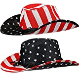 2 Pieces American Flag Cowboy Hats Independence Day Sun Hat Western Cowboy Hat Summer Straw Hat for Men Women