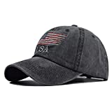 Washed American Flag Baseball Cap - Retro Adjustable Sun Dad Gift Hats for Men/Women Fashion Trucker Cap Black
