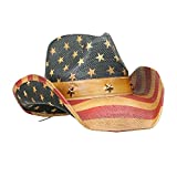 Vintage Tea-Stained USA American Flag Cowboy Hat w/ Western Shape-It Brim, One Size