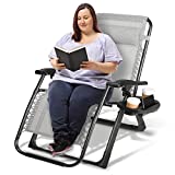 350LBS Capacity Zero Gravity Heavy Duty Outdoor Folding Lounge Chairs w/Snack Tray,Lawn Patio Reclining Chairs-XL Size (Extra-Wide Seats)
