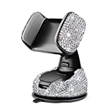 Dashboard Phone Holder Bling Phone Mount for Car,Car phone holder Mount with One More Air Vent Base,Phone Holder Car Accessories,Universal Car Phone Holder Mount for Windshield and Air Vent,Silver