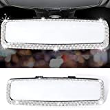 LivTee Bling Car Rearview Mirror, Car Bling Decorations Rear View Mirror with HD Glass, Bling Car Interior Accessories for Women and Teens - White