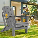 MUCHENGHY Folding Adirondack Chairs, Patio Chairs, Fire Pit Chairs, Outdoor Chairs, Plastic Adirondack Chairs, Lawn Chairs Weather Resistant with Cup Holder for Deck, Backyard, Garden(Gray)