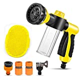 Pet Bathing Tool, Hose Nozzle Foam Sprayer with Quick Connector Set 8 Spray Pattern 100cc Soap Dispenser Bottle for Pet Dog Washing Foam Sprayer Hose Shower Tool Rubber Comb Brush for Pets Showering
