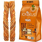 ICROKUS Beef Tripe Twists for Dogs - 5" Premium 100% Beef Tripe Treats with Probiotics and Fatty Acids Including Omega 3-6 - Promotes Healthy Teeth, Skin and Coat - Rawhide Alternative Dog Chews 30 pc