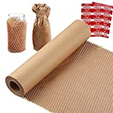 Honeycomb Packing Paper Wrap 15"x200' Sustainable Alternative to Bubble Wrap for Moving/shipping/packing Roll with 20 Fragile Sticker Biodegradable & Fully Recylable