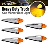 Partsam 5PCS 17 LED Amber Torpedo Cab Marker Roof Running Top Lights Assembly Super Bright Chrome Heavy Duty Trucks Replacement for International Kenworth/Peterbilt/Freightliner/Mack,DOT Compliant