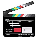 Temery Acrylic Film Clapper Board -12 x 10in Plastic Movie Film Clap Board, Movie Theater Decor Clapboard with a Magnetic Blackboard Eraser, Two Custom Pens, Cleaning Cloth and Hexagonal Wrench