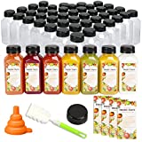 Tomnk 100pcs 8oz Empty Plastic Juice Bottles with Black Caps, Reusable Clear Bulk Beverage Containers with Label, Funnel and Brush for Juicing, Milk, Smoothie, Drinking, Beverages