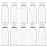 8 OZ Plastic Juice Bottles with White lid, Reusable Clear Bulk Beverage Containers for Juice, Milk and Other Homemade Beverages, 10 Pcs.