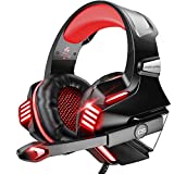 VersionTECH. Gaming Headset for PS5/ PS4/ Xbox One/PC, Noise Canceling Over-Ear Headphones with Mic, LED Lights & Volume Console for Xbox 1 S/X, Playstation 5/4/Slim/Pro, Switch, Computer -Red
