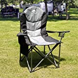 Mouthen Camping Chair for Adults,Outdoor Folding Heavy Duty Lawn Chair, Oversized Padded Camp Chairs with Lumbar Back Support,Cooler Bag,Head & Side Pocket, Supports 450 LBS(Black & Grey)