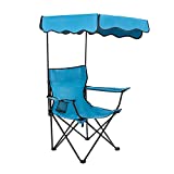 Rotinyard Folding Chair with Shade Canopy Heavy Duty Support 260 LBS Camping Chairs with Cup Holder, for Outdoor Beach Camp Park Patio