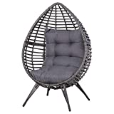 Outsunny Egg Chair w/Soft Cushion, Teardrop Cuddle Seat, Outdoor/Indoor, PE Plastic Rattan Furniture, Adjustable Height, Grey